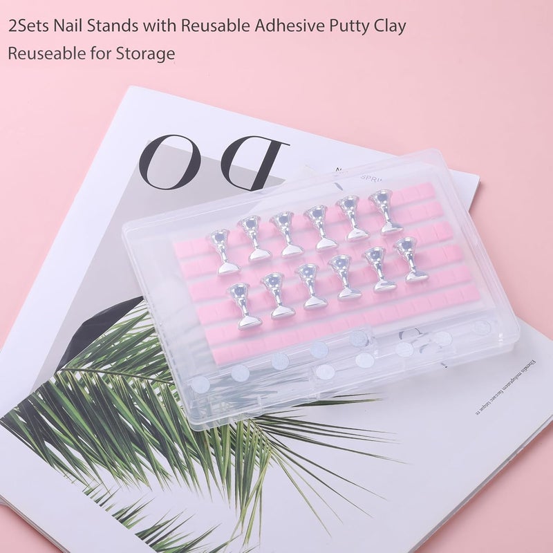 Etercycle Nail Stand Press On Nail Stand Nail Holder for Painting Nails Magnetic Nail Tips Practice Stands with 80Pcs Reusable Putty (Silver) - Image 5